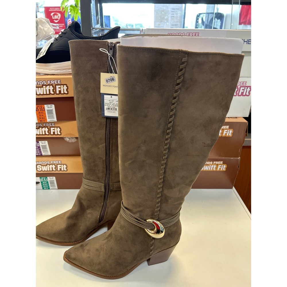 Universal Thread Tall Boots Women 8 Gray Faux Suede Pointed Toe Block Heel 0706